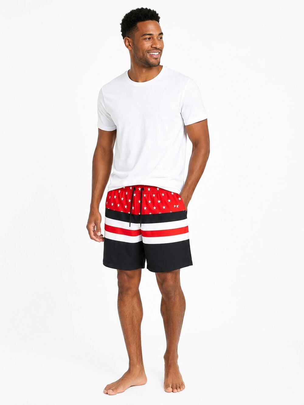 Laguna Men's Stars & Stripes Volley Swim Trunks Size Medium Red White Blue NWT